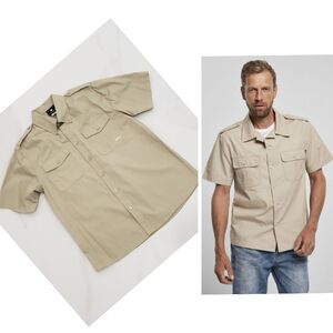 NEW Lifted Research Group LRG Tan Short Sleeve Button-Up Woven Shirt